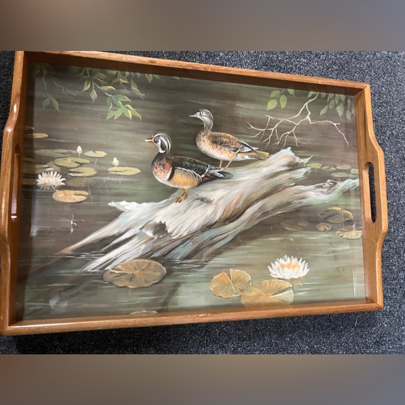 Vintage Maynard Reece Art wooden serving cabin hunter large Tray-PondDuck - Picture 2 of 7